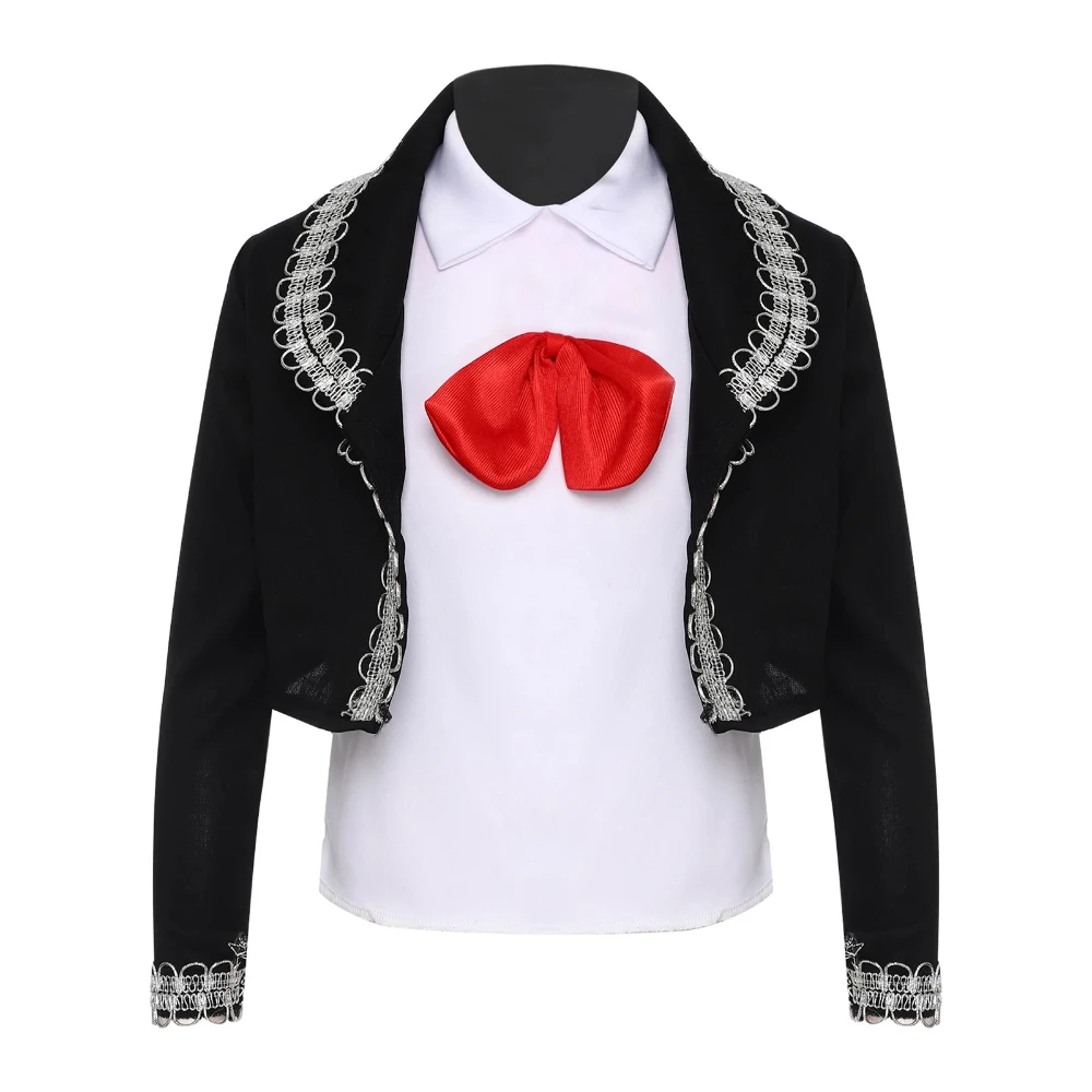 Kostum Meksiko Anak Laki-laki Kostum Cosplay Tari Mariachi Amigo Tradisional Anak-anak Pakaian Setelan Sabuk Dasi Kupu-kupu Cosplay Meksiko Halloween