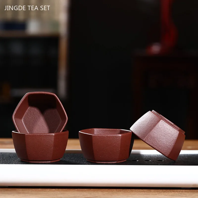 2pcs/40ml Authentic Yixing Purple Clay Teacup Raw Ore Beauty Portable Tea Cup Hand Carving Travel Meditation Cup Tea Set Gift