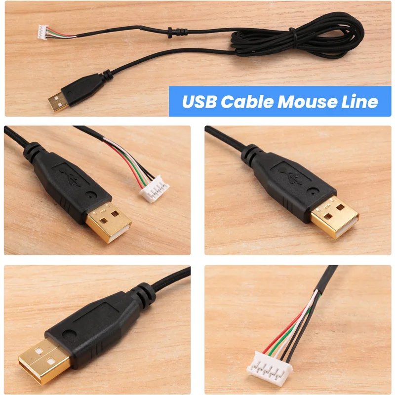 AEE7-Usb Cable Mice Line For Razer Deathadder 2013 Approx. 2.1M 5 Wires 5 Pins Black Gold Plated Replacement Gaming Mouse