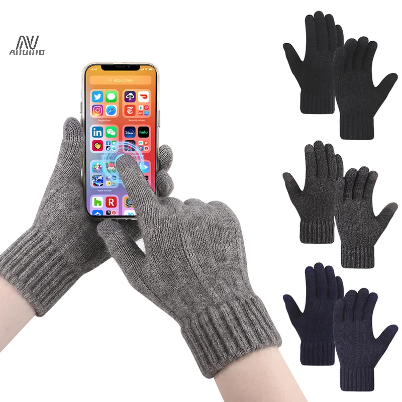 Winter Warm Touch Screen Glove Men Knitted Glove High Quality Thicken Warm Windproof Coldproof Full Finger Glove