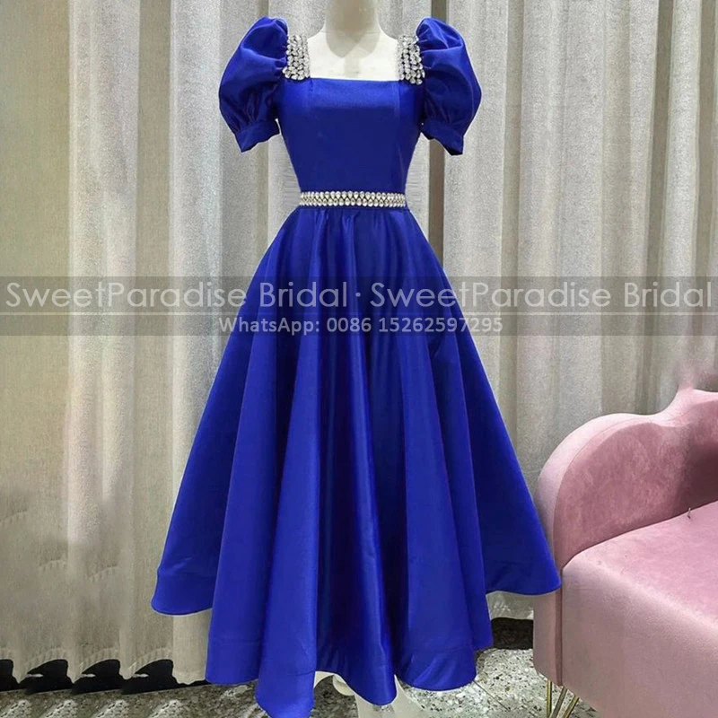 Shiny Beaded Mother of the Bride Dresses Customized Short Sleeves Square Neck A Line Ankle Length Formal Evening Dress Gown