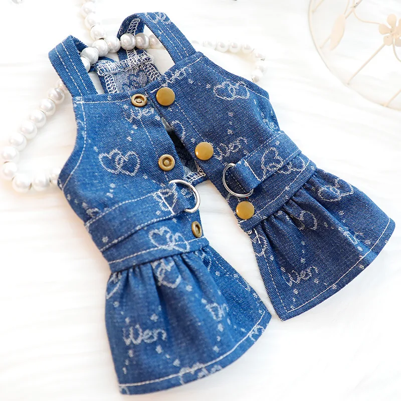 Dog Strap Skirt Clothes for Spring and Summer Thin Cat Denim Skirt for Towing Small Dog Teddy Pets Dog Clothes for Small Dogs