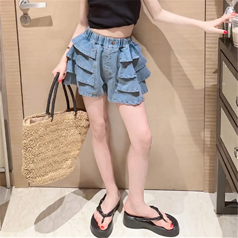 Neues Design: Sommer-Jeansshorts mit Rüschen für Teenager-Mädchen, elegante Cake-Shorts, modische Streetwear-Shorts für Kinder. – Detail 6