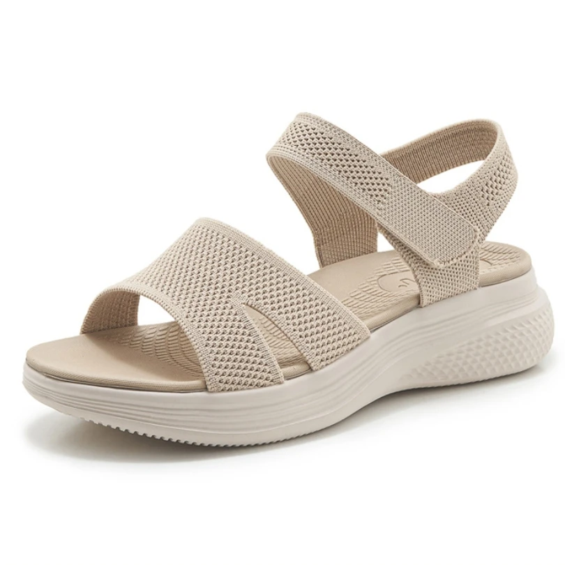 

2025 Summer New Nylon Weaving Mesh Nylon Buckle Casual Comfortable Anti slip 4CM Thick Bottom Women's Wedge Sandals 8928-7