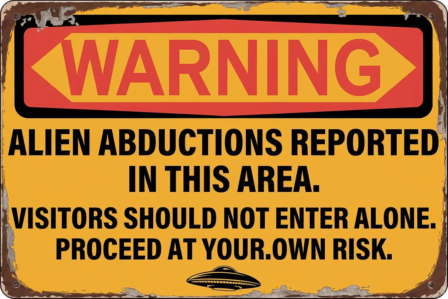 Warning Alien Abductions Reported in This Area Funny Metal Tin Sign Alien Wall Decor Poster for Home Man Cave Gate Garden B sign