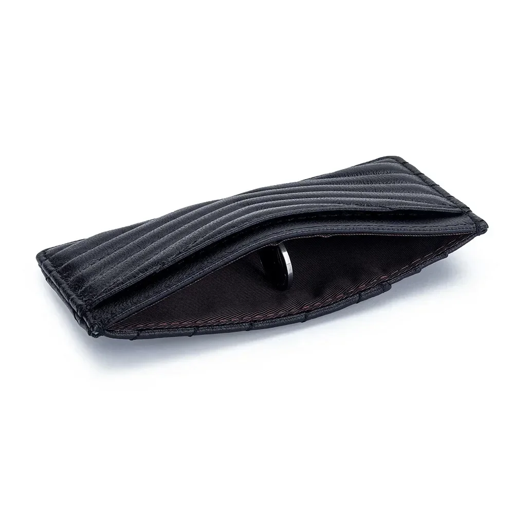 Sheepskin embroidered card bag Thin one-piece document storage Women's portable card holder leather premium coin wallet