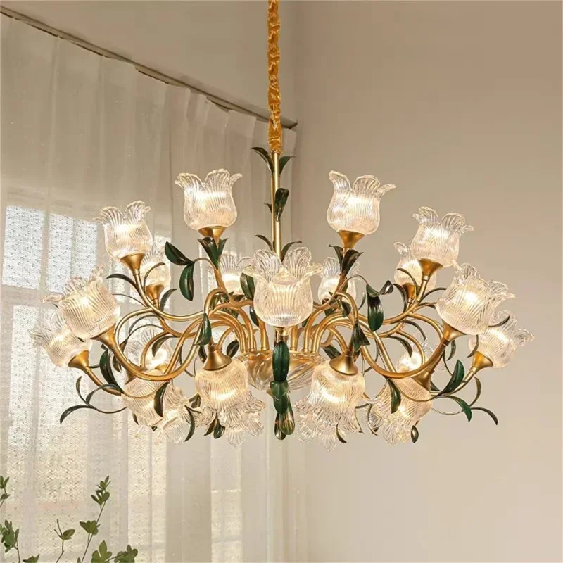 French Retro Living Room Pendant Lamp Transparent Glass Crystal Luxury Chandelier Designer High-rise Mid-range Restaurant Light