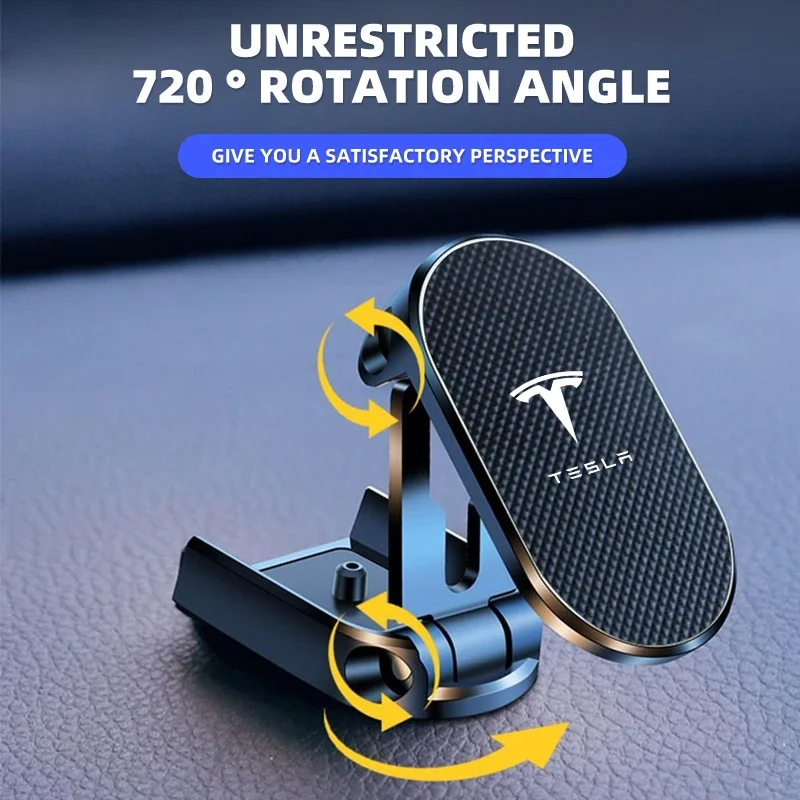 Car Phone Bracket Folding Type Strong Magnetic Support For Tesla Model Y 2020 -2024 Model 3 Highland After 2023.10 TM3 TMX TMS