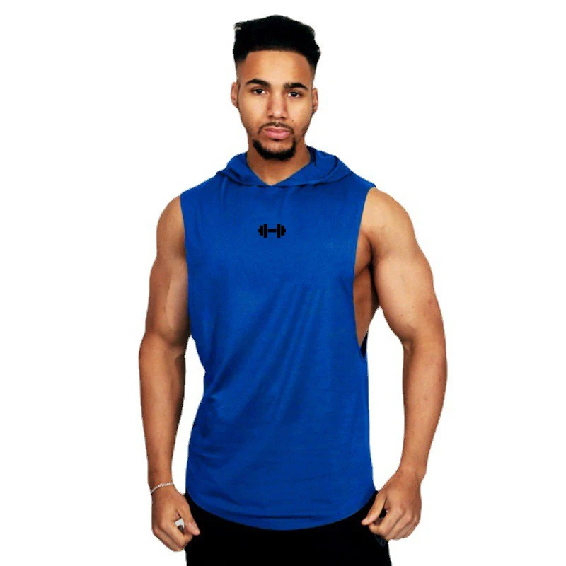 Summer Loose Sleeveless Hooded T-shirts Cotton Breathable Mens Sport Singlets Gym Bodybuilding Tank Tops Fitness Muscle Hoodie