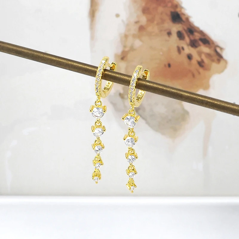 925 Sterling Silver Ear Needle Crystal Zircon Tassel Pendant Hoop Earrings Retro Small Fragrance Style High Jewelry Women Gifts