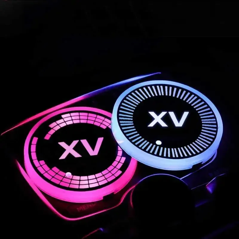 Car LED Luminous Water Cup Holder Mat Colorful Ambience Light USB Charging Non-slip coaster For XV