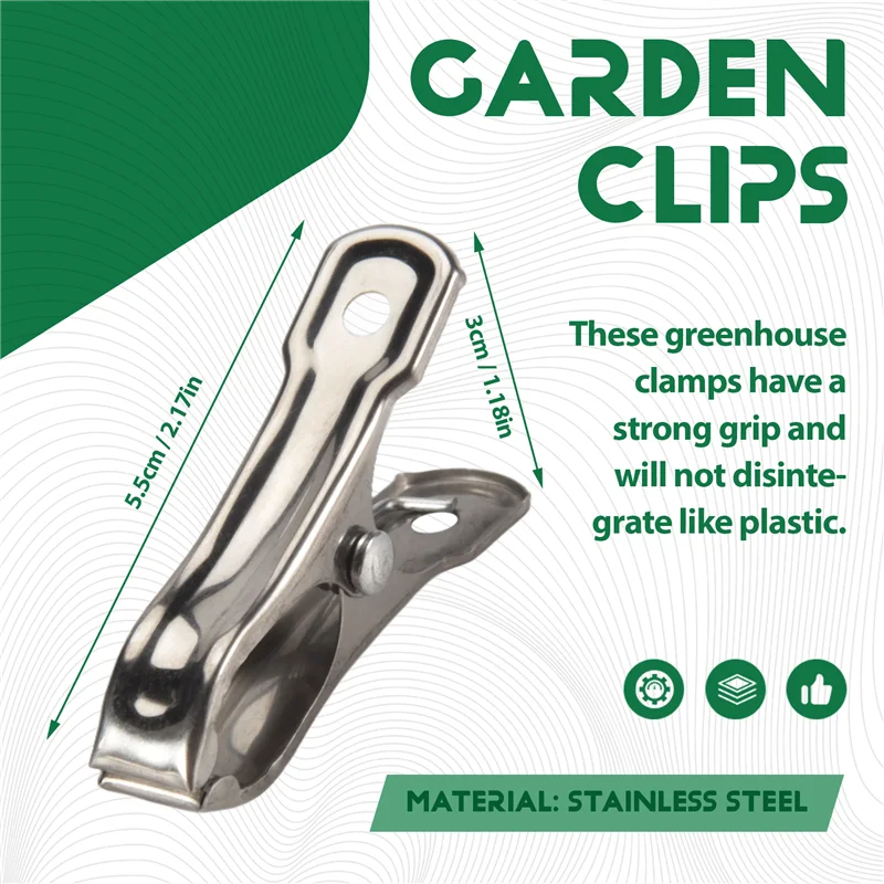 AB15-60 PCS Garden Clips,Greenhouse Clamps Made Of Stainless Steel For Netting,Garden Hoops Or Greenhouse Hoops