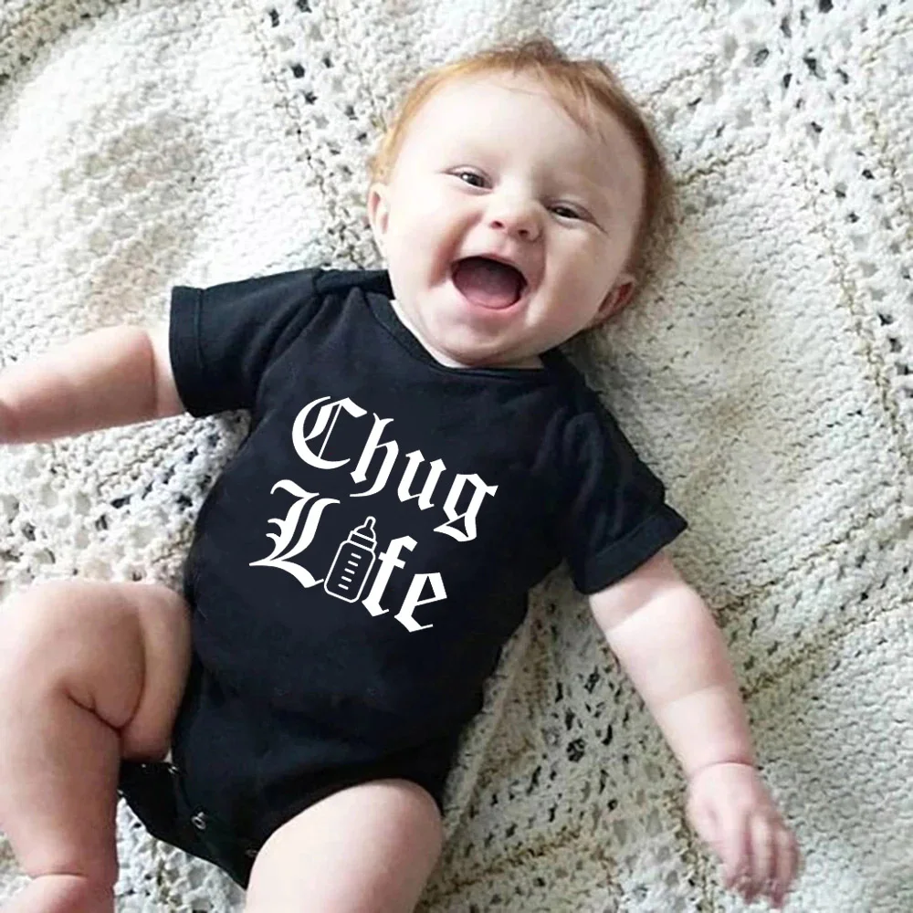 Chug Life Funny Milk Bottle Printed Newborn Baby Bodysuit Short Sleeve Infant Girls Rompers Summer Toddler Boys Ropa Clothes