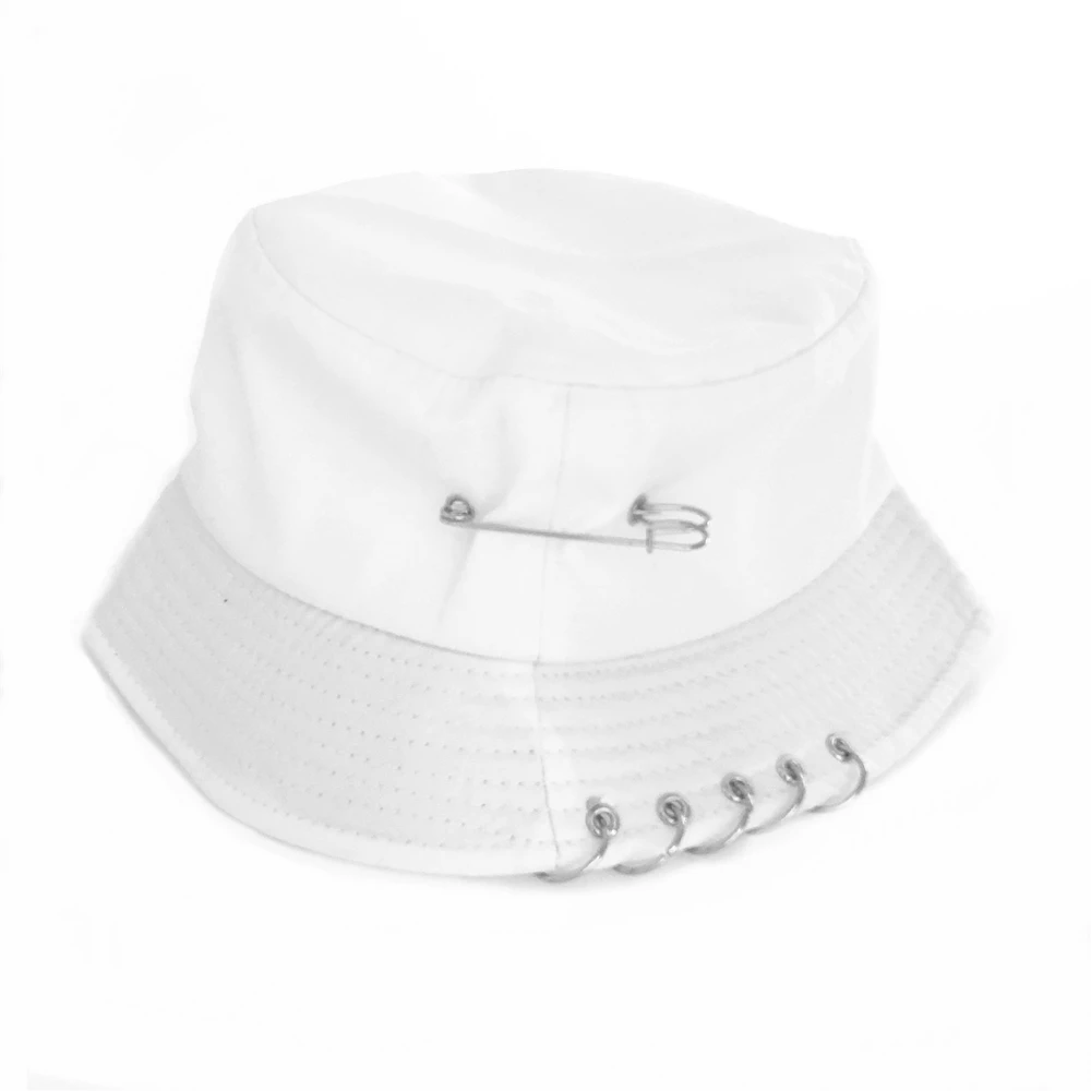 XaYbZc Solid Color Iron Pin Rings Personality Bucket Hat For Unisex Women Men Cotton Fishermen Cap Factory Sells Directly