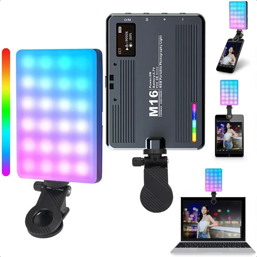 

RGB Camera Lights LED Portable Vedio Light Small Selfie Light for iPhone Android Smartphone Laptop iPad Camera with Phone Clip