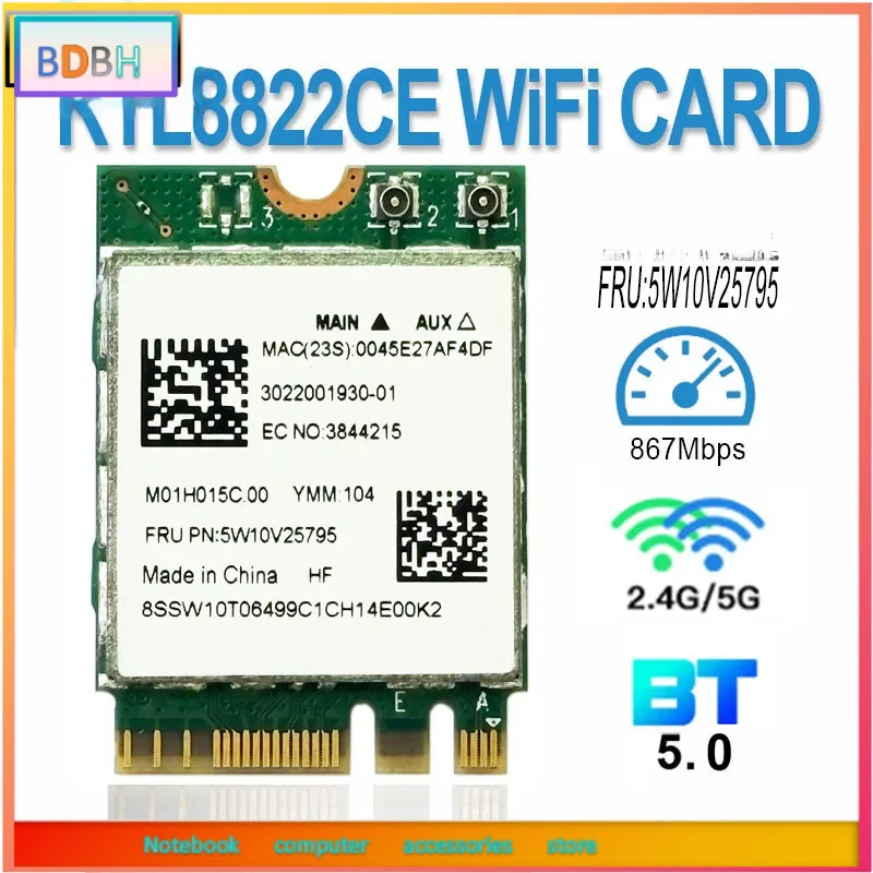Placa de Rede Wireless WiFi 867Mbps Bluetooth 5.0 NGFF FRU 02HK703 para Lenovo E460 E465 E470 E475 E5
