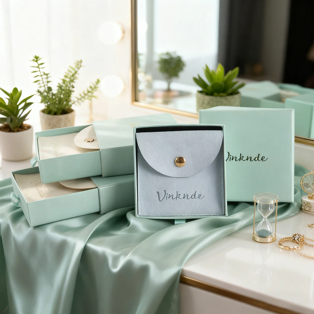 

Bulk 24Pcs Custom Jewelry Packaging Box with logo Snap Bag Blue Cardboard Drawer Jewellery Box Earrings Ring Necklace Gift Pouch