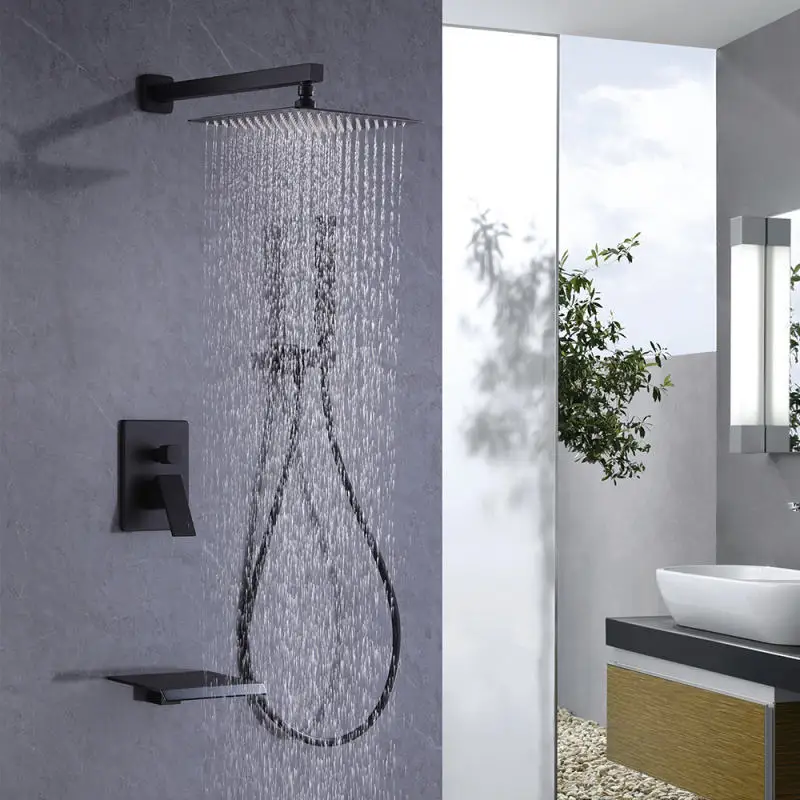

FARRETE brass concealed showerhead set black built-in wall-mounted balance valve core cold and hot water concealed showerhead