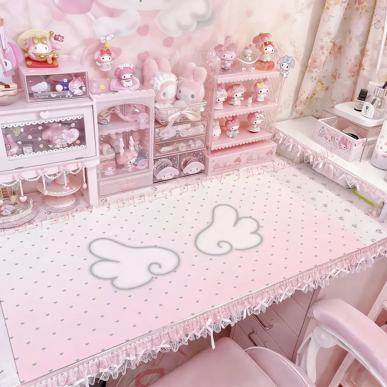 Office Desk Mat Waterproof Non-Slip PU Desk Blotter Pad Leather Desk Pad Protector Love Heart Gradient Angle Wings Y2k Mouse Pad
