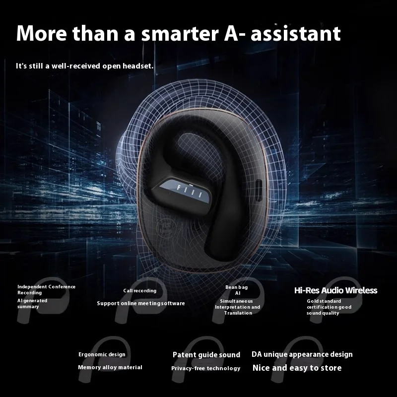 FIIL GS Links AI Bluetooth Earphones Intelligent Open Meeting Recording Transcription Ergonomic Custom Office Learning headphone