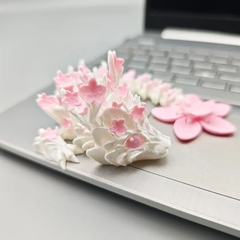 3D พิมพ์น่ารัก Cherry Blossom Dragon Movable Joint จําลอง Dragon Action Figures Home Office Desktop เครื่องประดับของขวัญวันเกิด