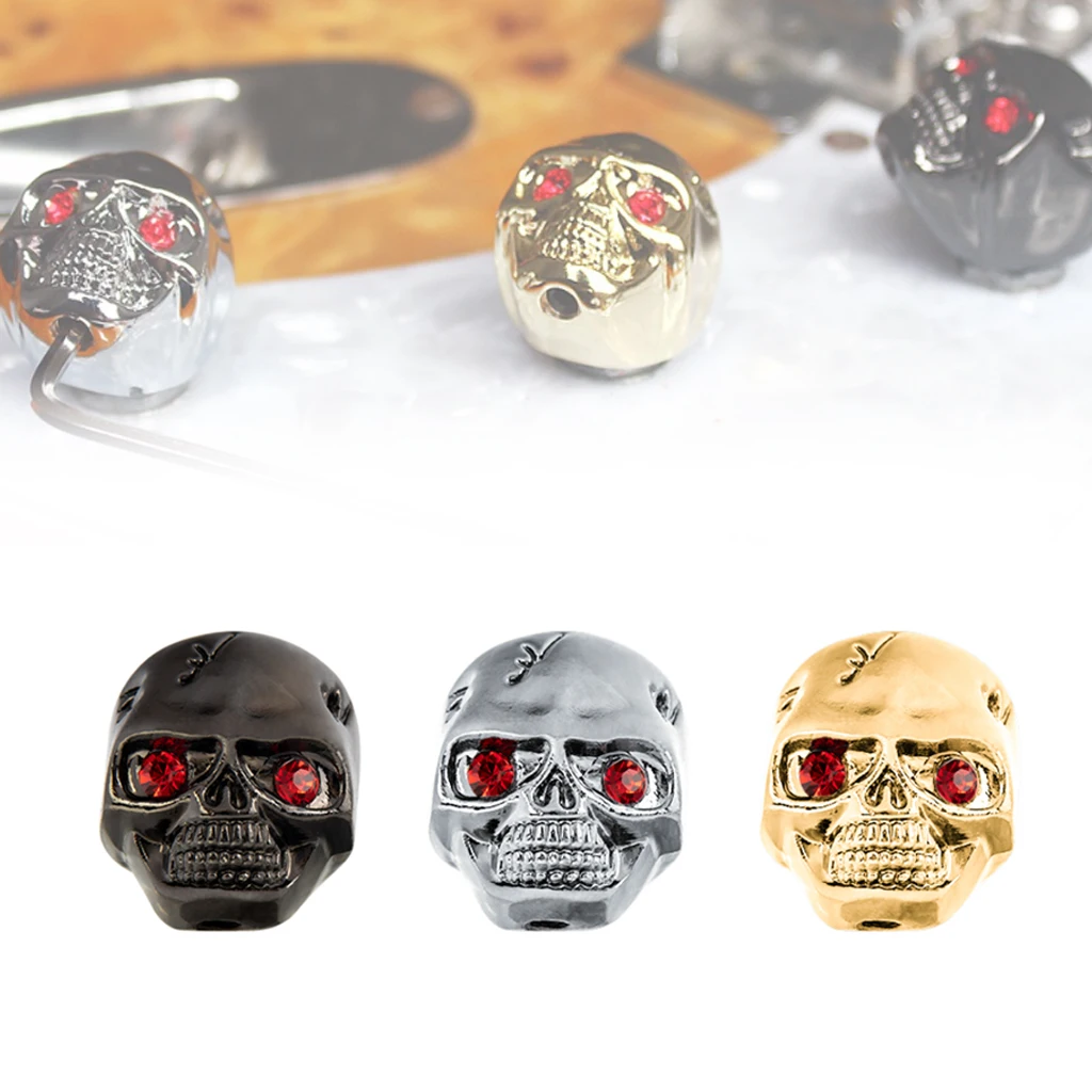 

1PC Tone Volume Control Knobs Buttons Shining Metal Skull Head Control Knobs for Electric Guitar Pots Black/Chrome/Gold