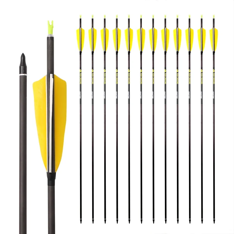 

12ps ID 6.2mm Archery Pure Carbon Arrow Spine 340 30inch Recurve/Compound Bow Hunting Shooting