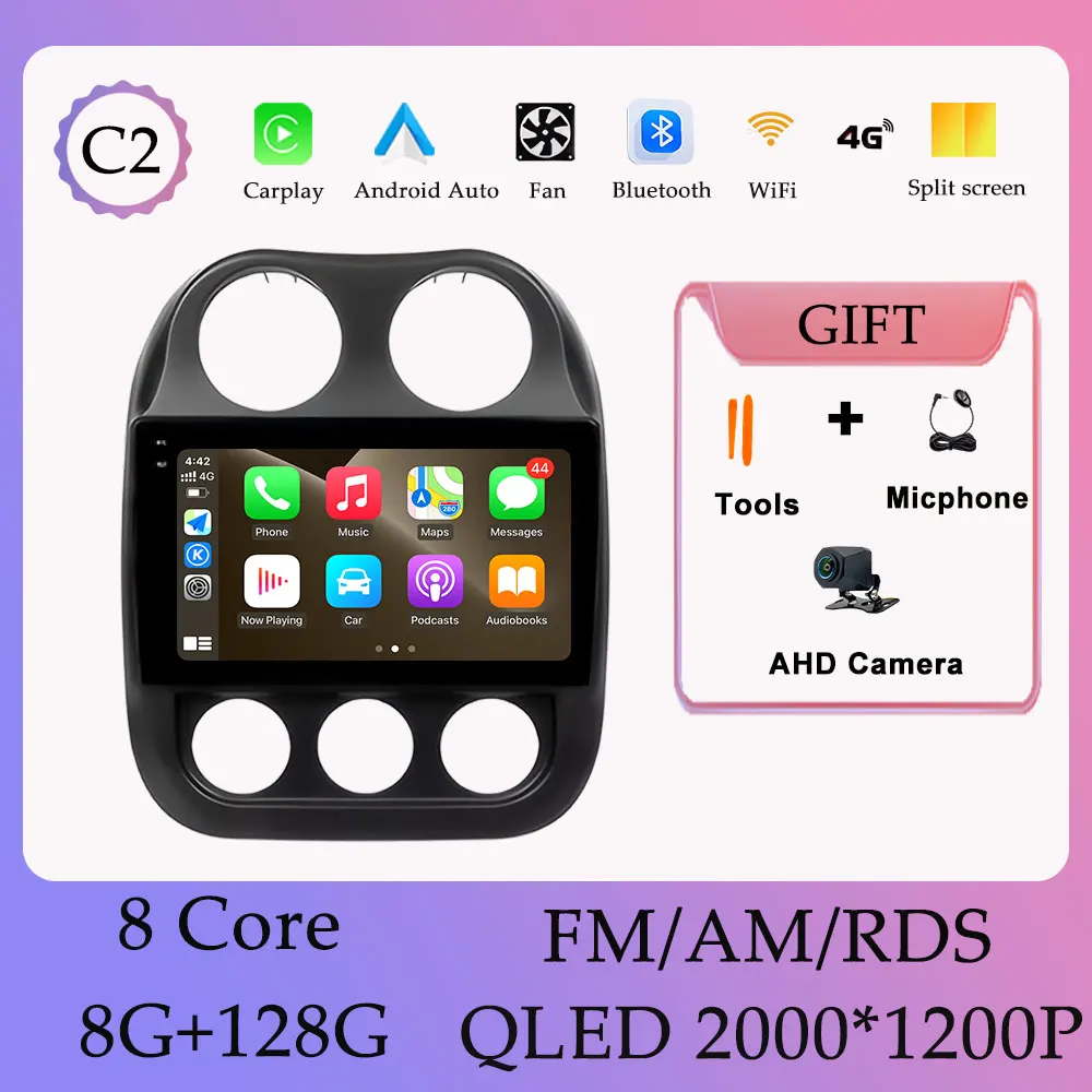 Draadloze Carplay Android 16 Autoradio Video Audi Multimedia Speler voor Jeep Compass Patriot 2009-2015 GPS Navi DSP Stereo WIFI
