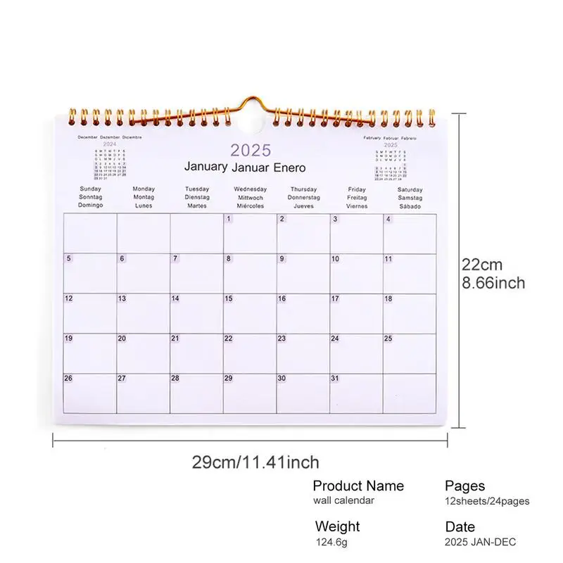 Calendario de pared mensual multilingüe, tabla de Horario 2025, planificador mensual para reuniones, Navidad 2025, 2025