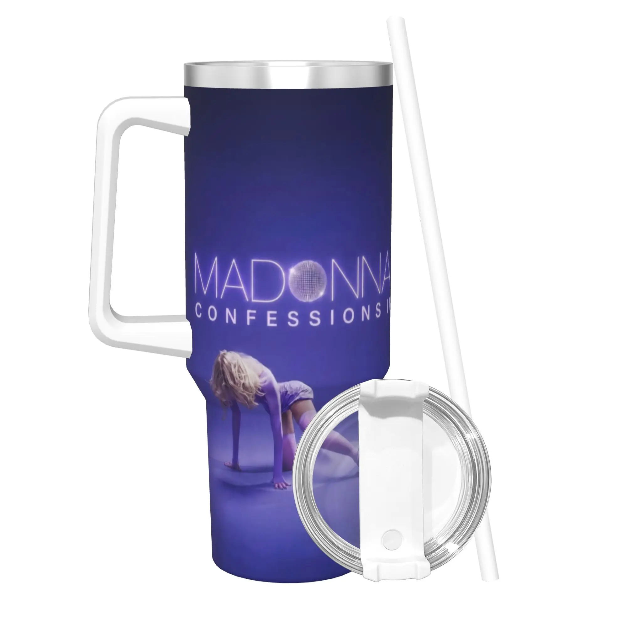 M-Madonnas Confessions II Tumbler With Straw  Stainless Steel Travel Mug Double Wall Vacuum Insulated for Cold Or Hot 40oz