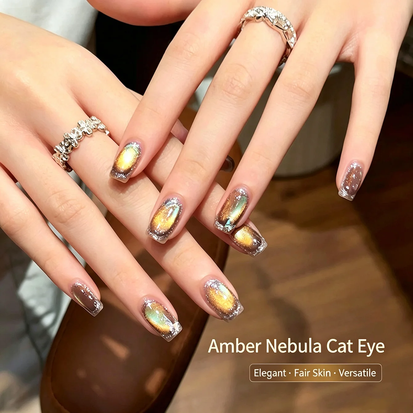 MIANEL Amber Constellation Glass Bead Cat Eye Gel Nail Polish 2026 Fall/Winter New Shiny Rainbow Glass Bead Cat Eye Nail Polish