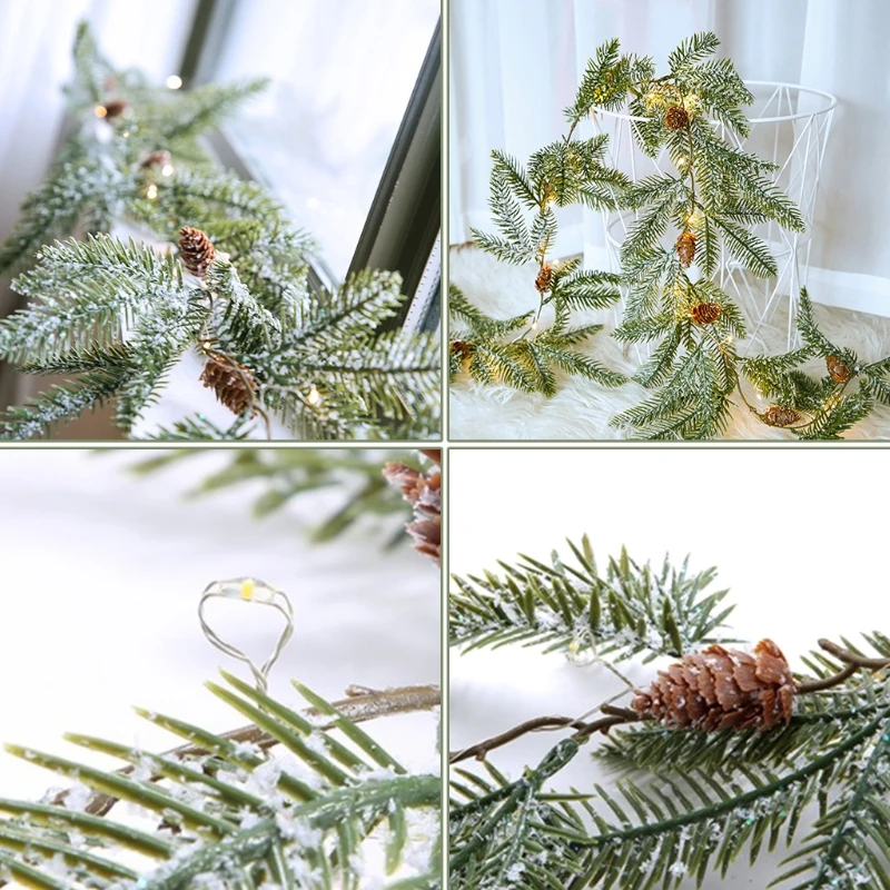 Realistic Artificial Pine Needle String Light LED Operated for Christmas Fireplace Party Decoration 2Light Modes