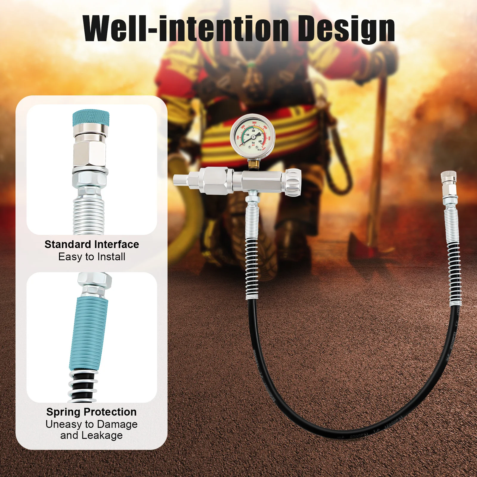 범용 4500 PSI 충전 어댑터 페인트볼 충전 다이빙 실린더 인플레이션 밸브(60cm 마이크로보어 에어 호스 포함)(CGA320)