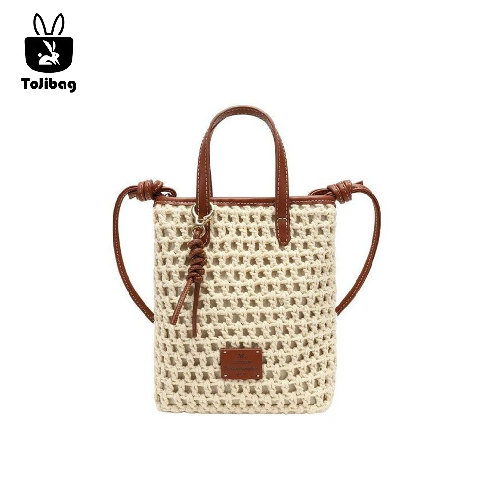 

2025 Mini Summer Women's Woven Small Bucket Bag Crossbody Bag Simple Hand-held Shoulder Potato Chip Bags Soft Vintage Straw Bag