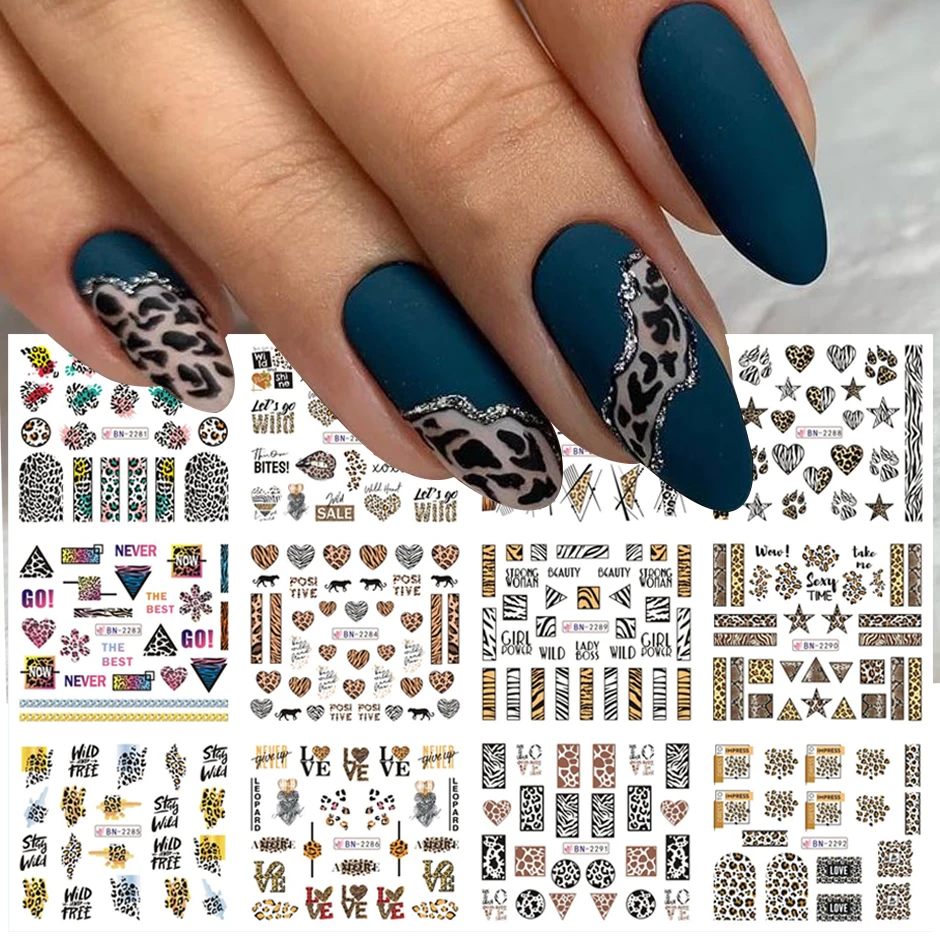 12pcs Leopard Print Sliders Nails Decoration Trends Animal Zebra Snake Skin Design Water Stickers Winter Manicure Foils Set JIBN