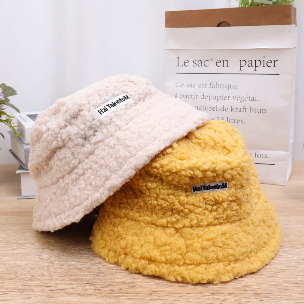 7 Colors Soft Berber Fleece Bucket Hat Plush Lamb Wool Winter Warm Fisherman Hat Women Girls Autumn Outdoor Panama Casual Caps