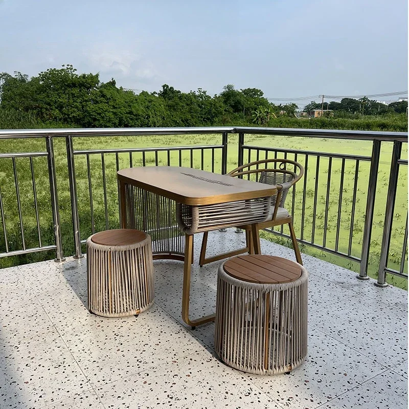 Outdoor new Chinese style metal tea table and chair combination balcony living room courtyard tea table household zen kung fu