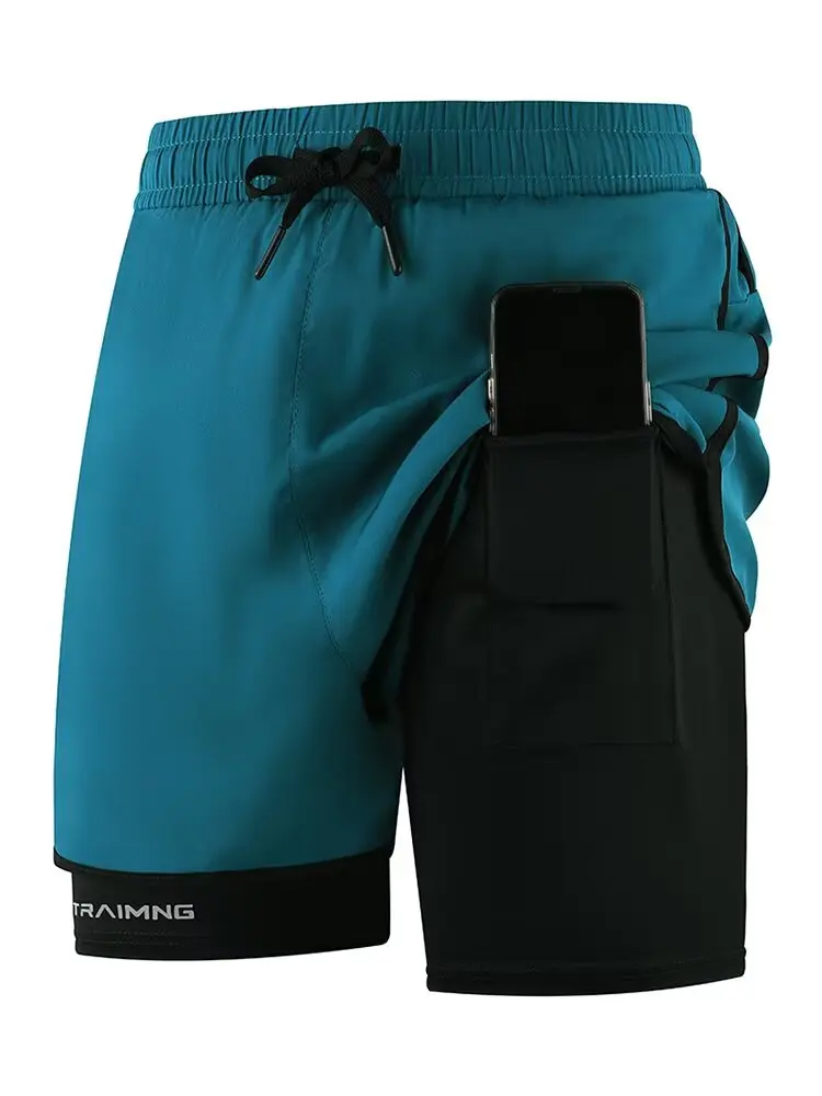 Laufshorts für Herren, professionelle Marathon- und Leichtathletikshorts mit dreiteiligem Gürtel, gefütterte Doppelschicht-Hose für Sport und Fitness.