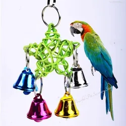 Colorful Bird Parrot Toy with Bell Natural Wooden Chewing Bite Hanging Cage Swing Climb Chew Toys Parrot Cages Pendant Toys