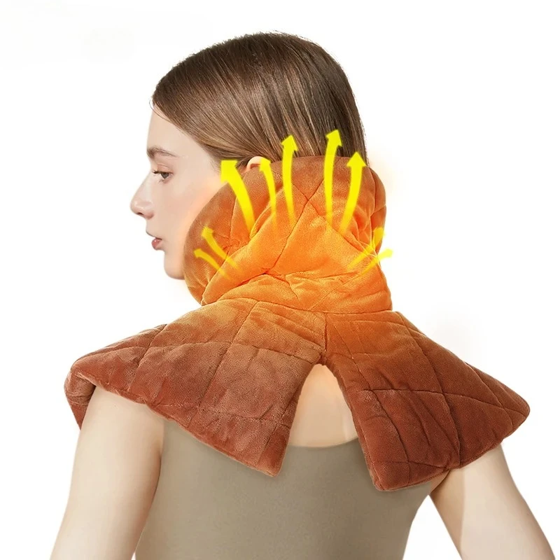 Brown Heated Shoulder Neck Shawl 3 Heating Modes Plush Fabric Cold Shoulder Relief Pain  Warm Scarf for Office Workers