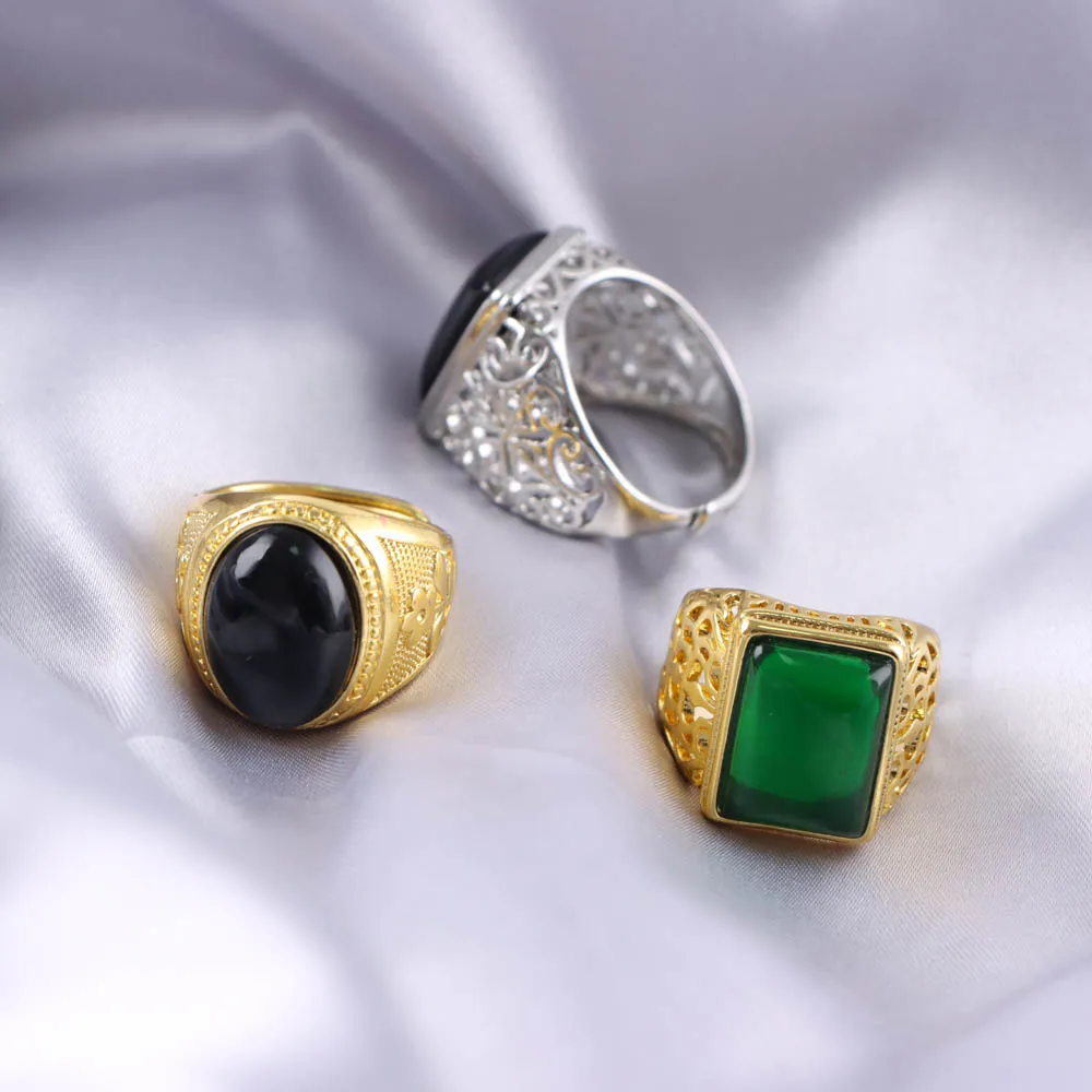 Wholesale 20Pcs/Lot Fashion Vintage Natural Stone Opening Ring For Women Men Retro Geometry Jewelry Party Gifts Mix Color