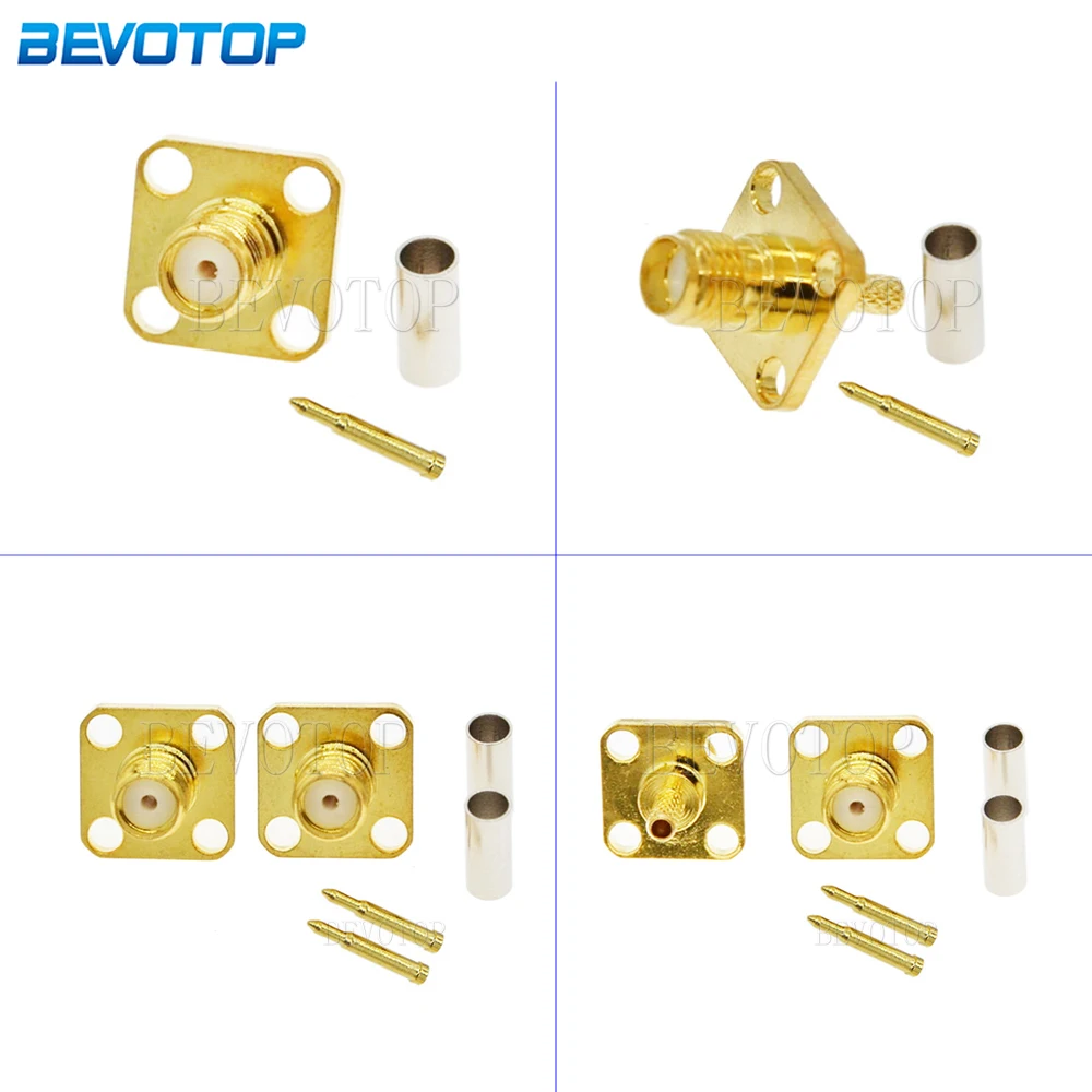 

10Pcs/Lot SMA Female Jack Panel with 4 Holes Connector Crimp for RG174 RG316 LMR100 RF Connector Gold Plated 50 Ohm High-Quality