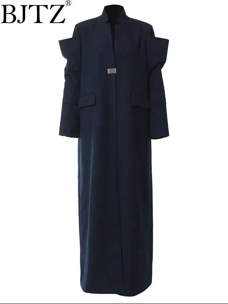 

BJTZ Personalized Cut And Patchwork Design For 2025 Spring And Autumn New Women's Solid Color Simple Long Suit Trench Coat
