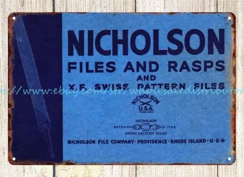 interior decoration 1941 Nicholson Files Rasps mechanic trade metal tin sign