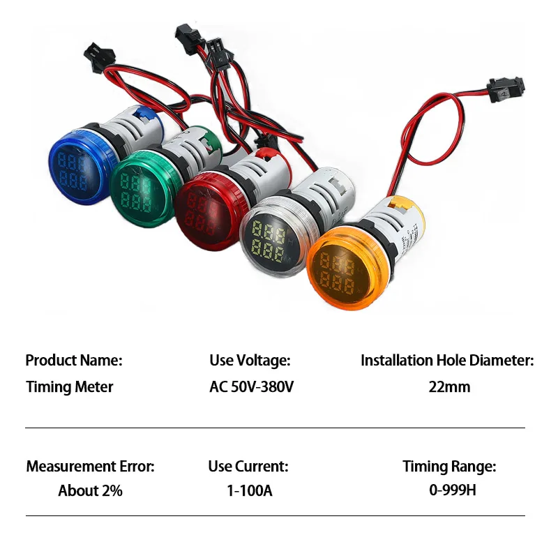 22mm AC50-380V 0-100A LED Digital Voltmeter Ammeter Thermometer Signal Indicator Light Volt Amp Hertz Tester Detector Lamp Pilot