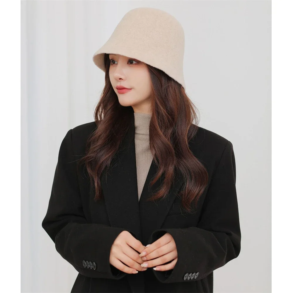 Japanese Style Warm Bucket Hat For Women\'s Felt Retro Dome Hat Female Fashion British Style Panama Cap Casual Autumn Winter