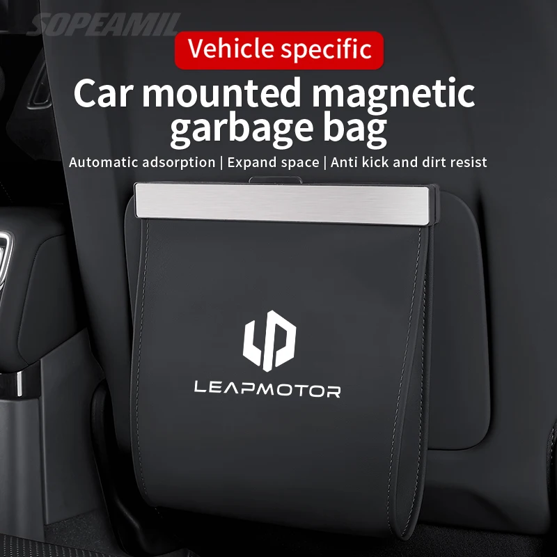 Car Garbage Bag For Leapmotor B01 B10 C10 C11 C16 D19 D99 Lafa5 Magnetic Adsorption Seat Back Hanging Storage Bag Trash can