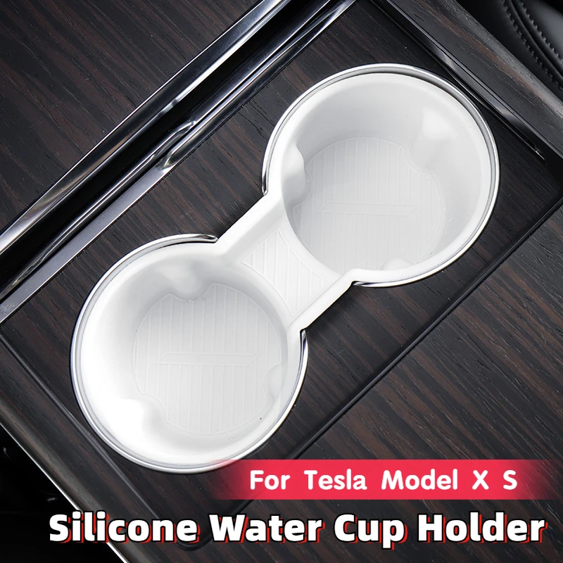 

For New Tesla Model X S Silicone Water Cup Holde Accessories Water Proof Console Cup Holder Insert Double Hole Holder 2023-2024