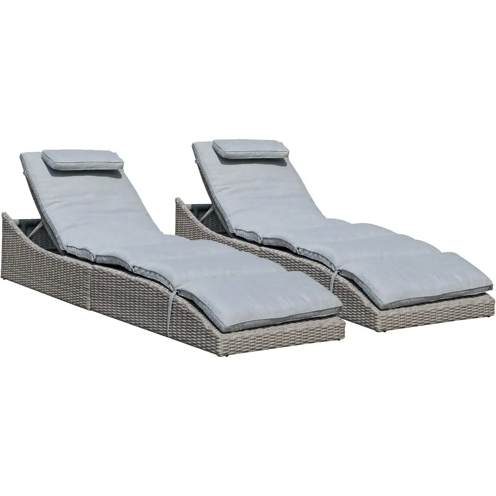 Chaises longues pliantes pour piscine, ensemble de 2 chaises longues d'extérieur entièrement assemblées, réglables, inclinables