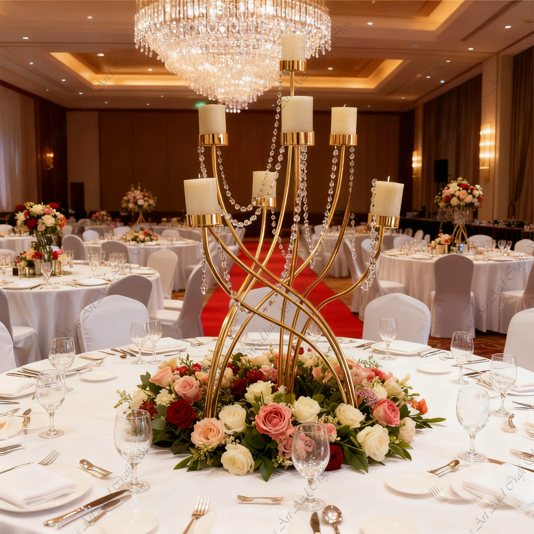 4pcs f30 100cm Wedding Head Table Backdrops Centerpiece Gold Wrought Iron Candelabra Wedding Arch Metal Candles Decor ivy 483